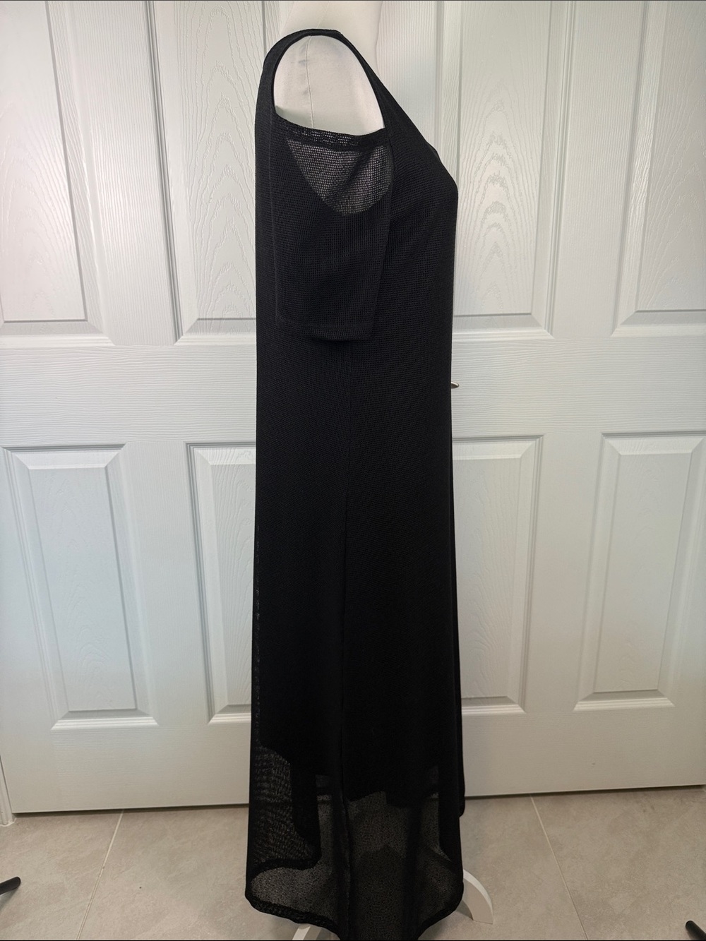 Black Cold-Shoulder Maxi Dress with Sheer Lower Skirt - Picture 4 of 9